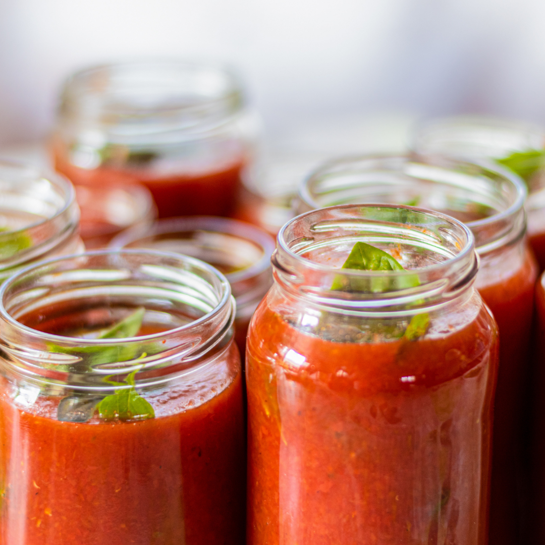 Jars of tomato sauce